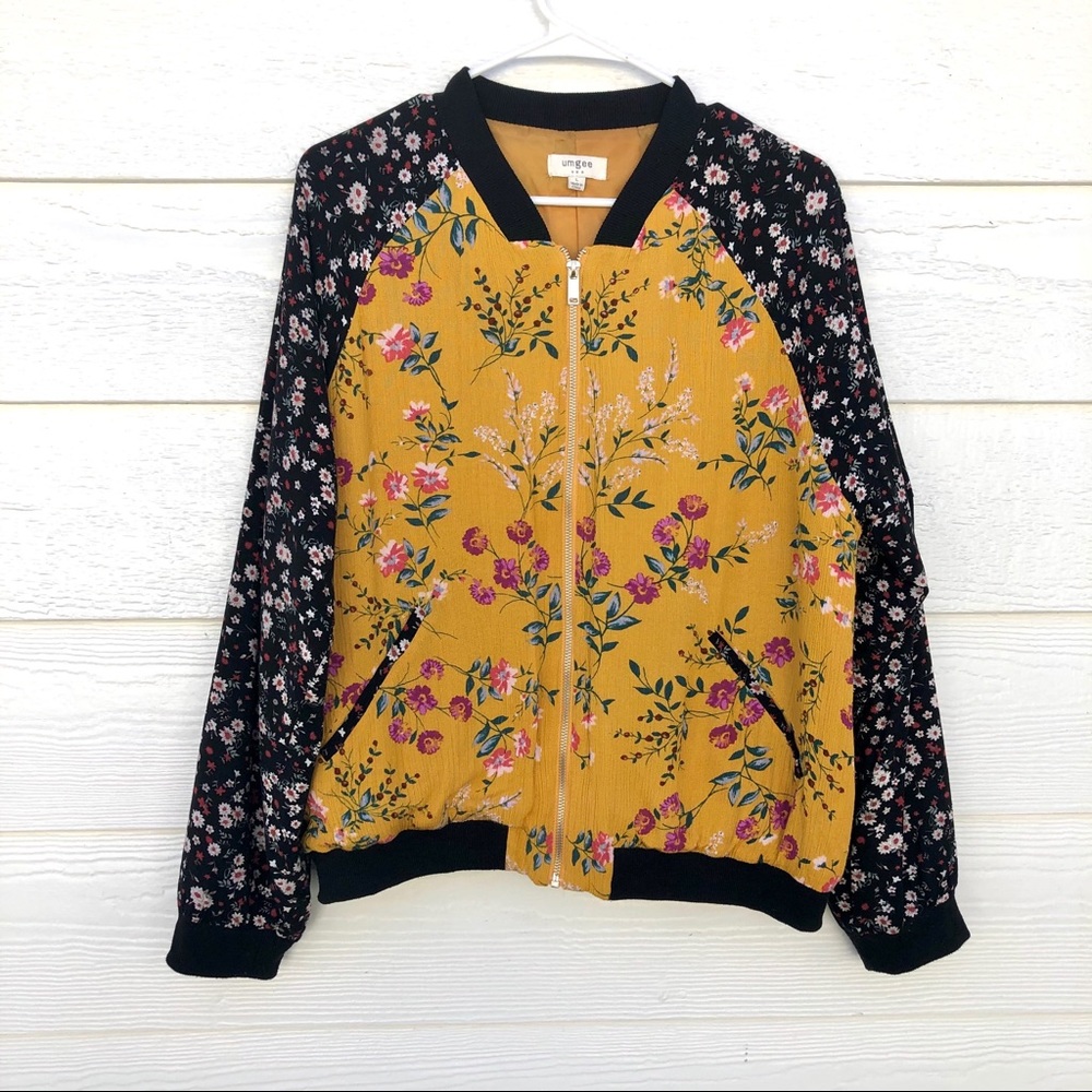 Umgee Bomber Jacket Floral Lightweight Zip-up L